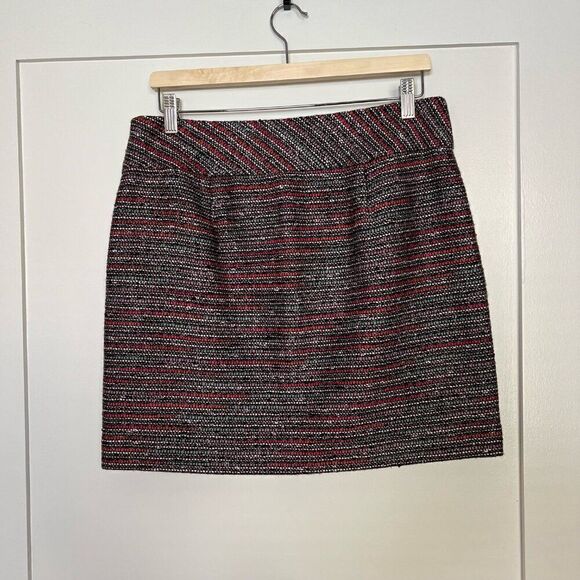 Loft Outlet Womens Skirt Size 8 Textured Knit Striped Red Gray Lined Pencil - Picture 2 of 10